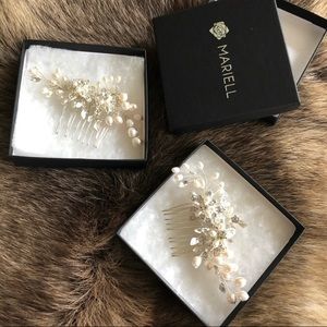 Ivory pearl and rhinestone bridal hair combs